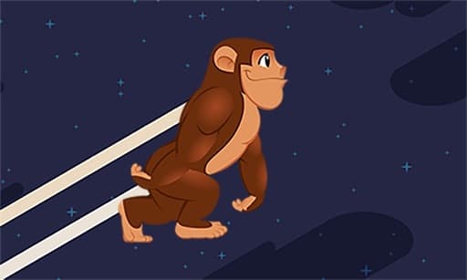 The Hero Monkey Adventure app icon, a cartoon monkey walking along a pale beam against a dark blue starry sky
