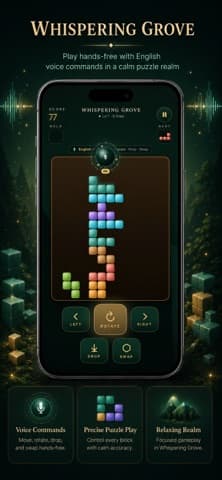 A RuneDrop board mid-game, with glowing rune blocks stacked against a themed background