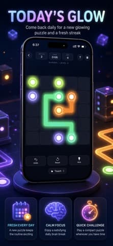 A Lumora puzzle in progress, with coloured lights on a dark grid and a move counter