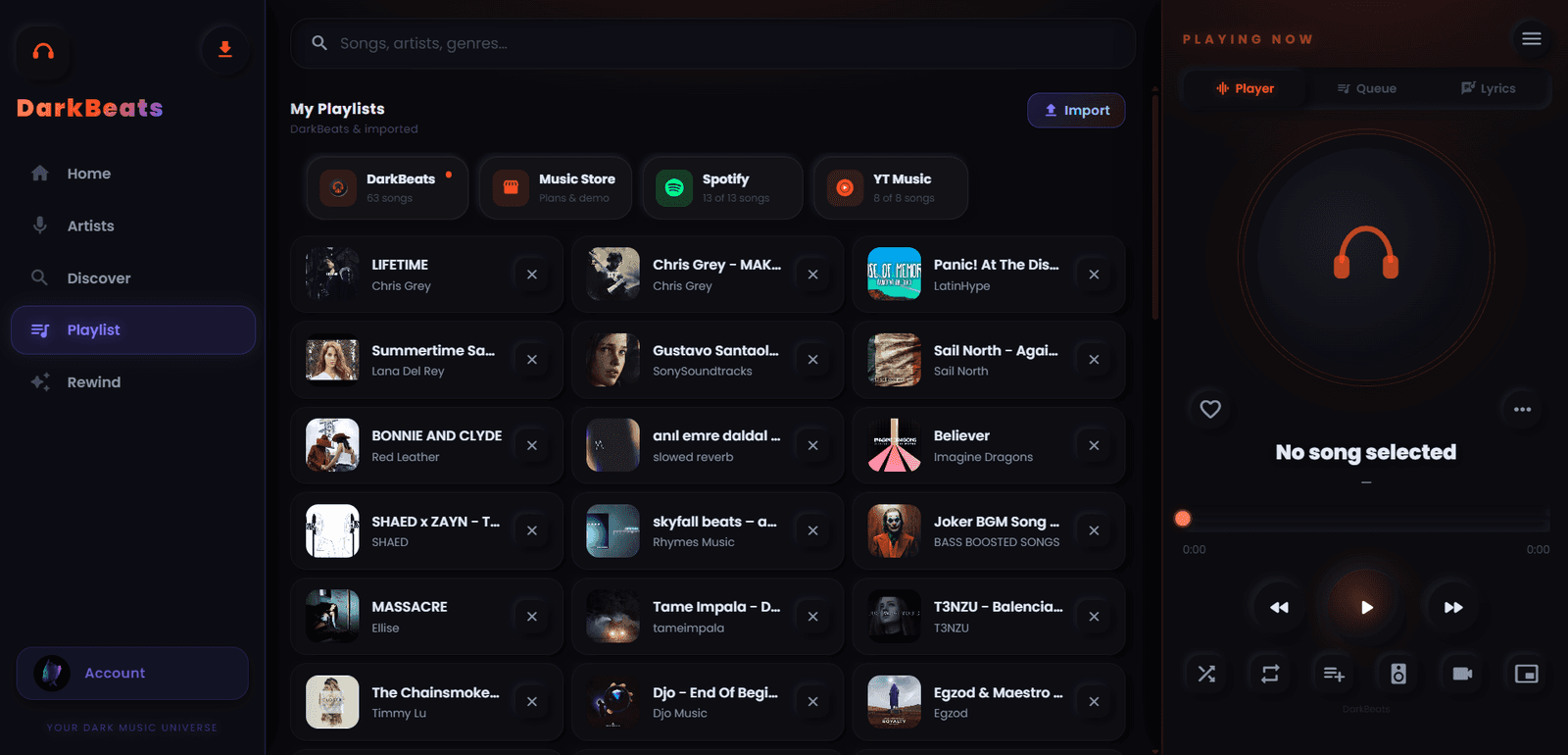 DarkBeats Application User Interface Screenshot